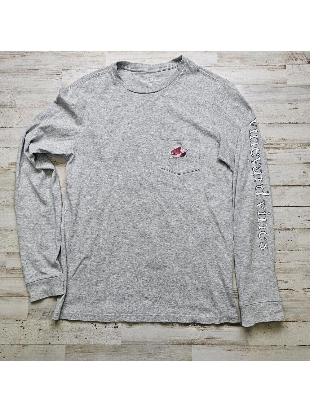 Vineyard Vines T-Shirt Men's XS Gray Snowboarding Whale Long Sleeve Winter Tee
